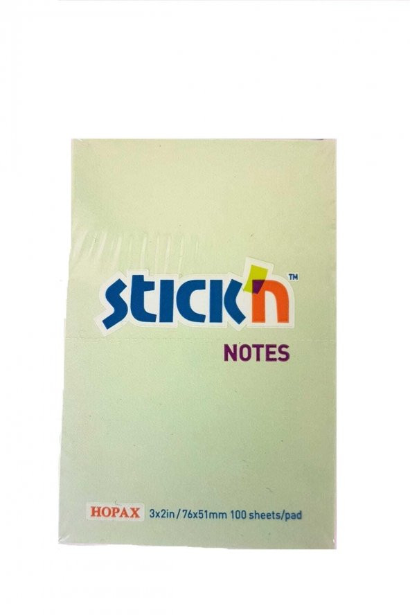 Hopax Stıckn Yapışkanlı Not Kağıdı 100 YP 76x51 Pastel Yeşil HE21147