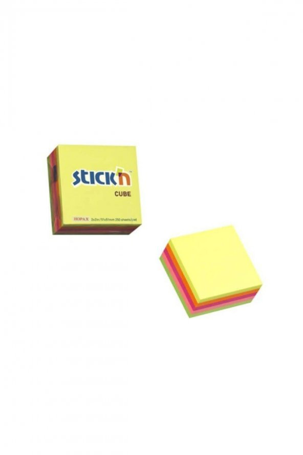 Hopax Stıckn Yapışkanlı Not Kağıdı Küp 250 YP 50x50 Neon 5 Renk 21203