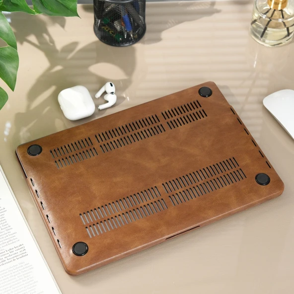 PTTAVM: MacBook Pro 13 Deri Kaplama Hard Shell Kılıf Sert Kapak