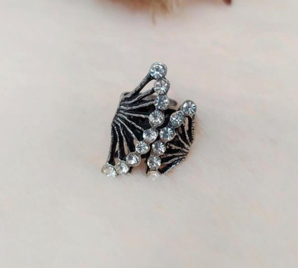 Otantik Tasarım Kadın Yüzük Taşlı Gri Renk Yüzük Ayarlanabilir Ölçü