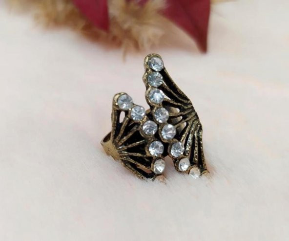 Kadın Yüzük  Otantik Tasarım Swaroski Taşlı Gold Renk Yüzük Ayarlanabilir Ölçü ürün görseli