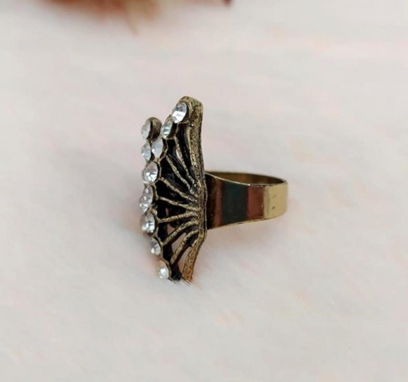 Kadın Yüzük  Otantik Tasarım Swaroski Taşlı Gold Renk Yüzük Ayarlanabilir Ölçü - Resim 2