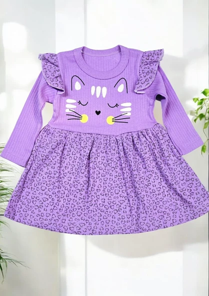 Kedi Desenli Kız Bebek Elbise - 4