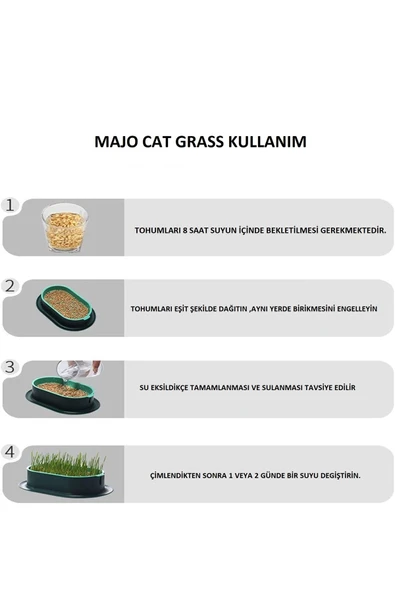 Özel Plastik Kâseli %100 Doğal Fileli Kedi Çimi (tüy Yumağı Önleyici) - 2