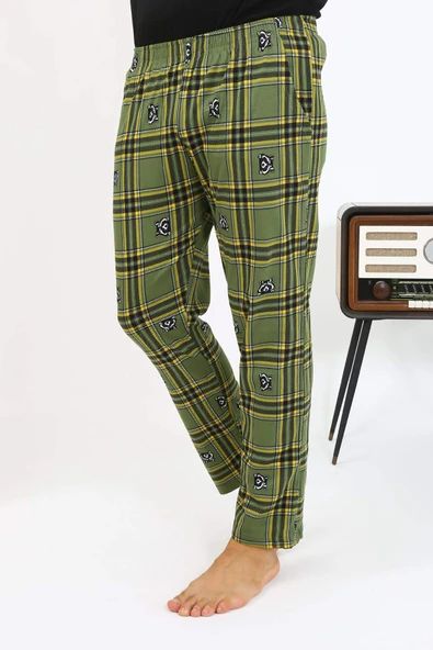 Akbeniz Erkek Ekoseli Desen Penye Tek Alt Pijama 27540 Haki - 7