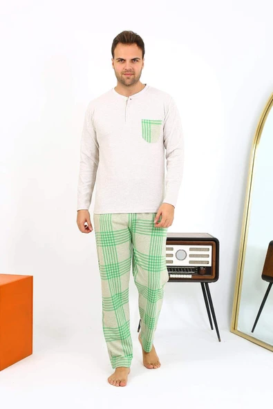 Akbeniz Erkek Uzun Kol Penye Krem Pijama Takımı 6861 - 8