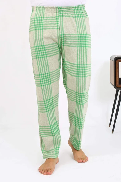 Akbeniz Erkek Ekoseli Desen Penye Tek Alt Pijama 27540 Yeşil - 11