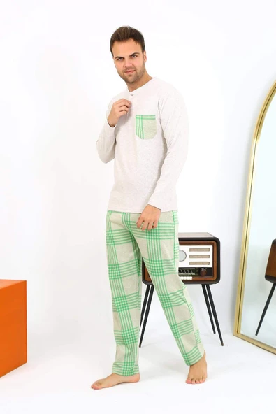 Akbeniz Erkek Uzun Kol Penye Krem Pijama Takımı 6861 - 4