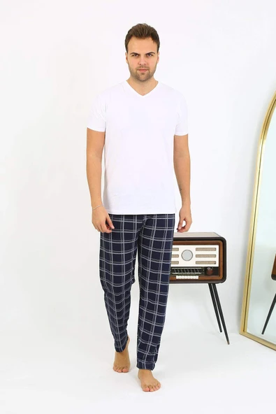 Akbeniz Erkek Ekoseli Desen Penye Tek Alt Pijama 27540 Lacivert - 9