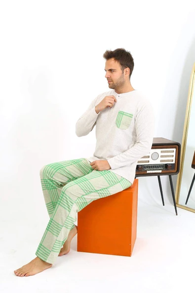 Akbeniz Erkek Uzun Kol Penye Krem Pijama Takımı 6861 - 10
