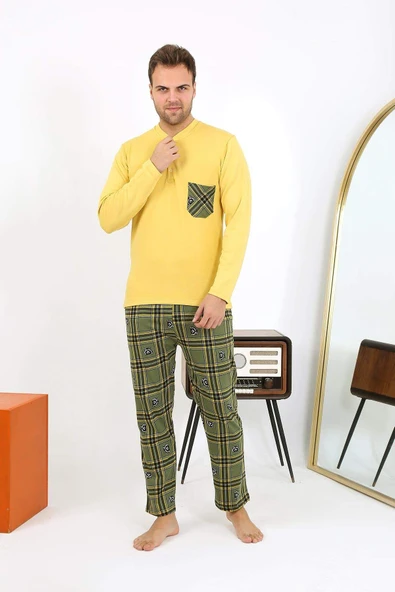 Akbeniz Erkek Uzun Kol Penye Sarı Pijama Takımı 6861