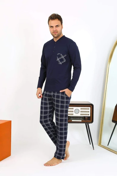 Akbeniz Erkek Uzun Kol Penye Lacivert Pijama Takımı 6861 - 6