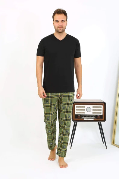 Akbeniz Erkek Ekoseli Desen Penye Tek Alt Pijama 27540 Haki - 8