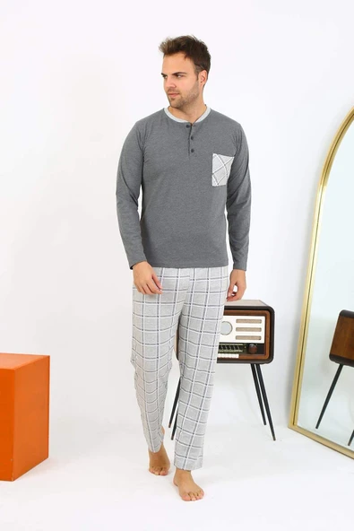 Akbeniz Erkek Uzun Kol Penye Antrasit Pijama Takımı 6861 - 8