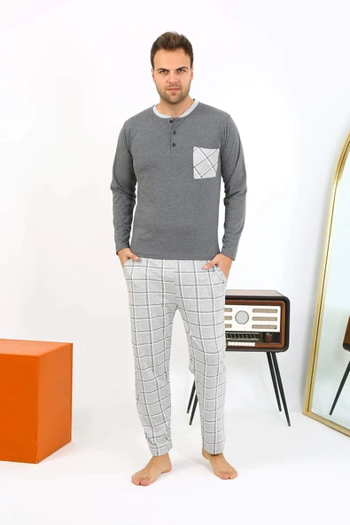 Akbeniz Erkek Uzun Kol Penye Antrasit Pijama Takımı 6861 - 10