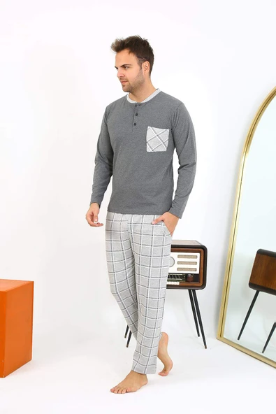 Akbeniz Erkek Uzun Kol Penye Antrasit Pijama Takımı 6861 - 11