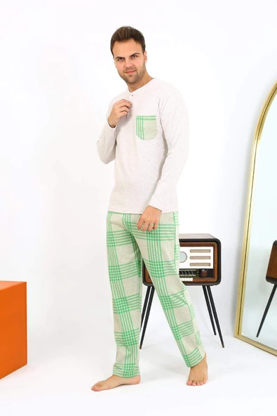 Akbeniz Erkek Uzun Kol Penye Krem Pijama Takımı 6861 - 11