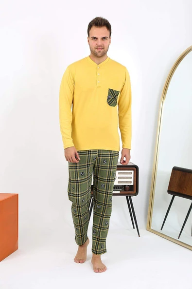 Akbeniz Erkek Uzun Kol Penye Sarı Pijama Takımı 6861 - 10