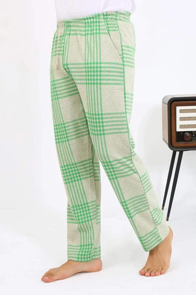 Akbeniz Erkek Ekoseli Desen Penye Tek Alt Pijama 27540 Yeşil - 6