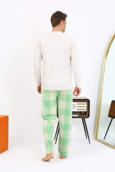 Akbeniz Erkek Uzun Kol Penye Krem Pijama Takımı 6861 - 7