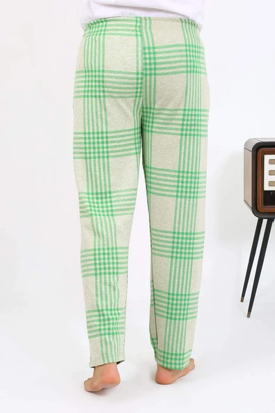 Akbeniz Erkek Ekoseli Desen Penye Tek Alt Pijama 27540 Yeşil - 7