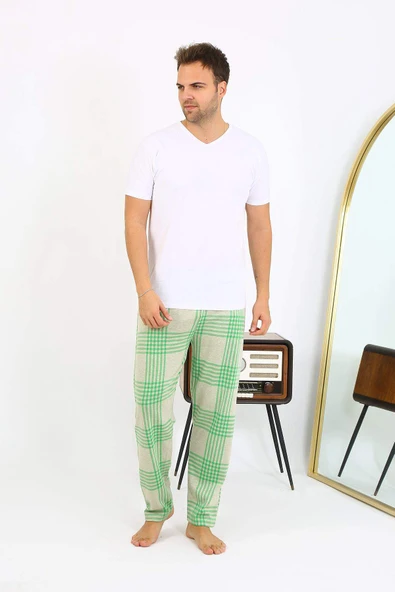 Akbeniz Erkek Ekoseli Desen Penye Tek Alt Pijama 27540 Yeşil - 8