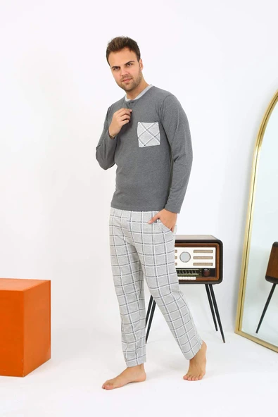 Akbeniz Erkek Uzun Kol Penye Antrasit Pijama Takımı 6861 - 9