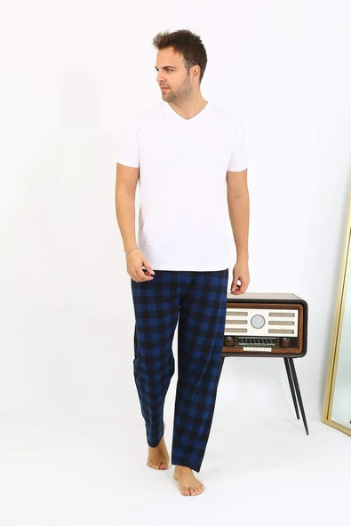 Akbeniz Erkek Ekoseli Desen Penye Tek Alt Pijama 27540 Siyah