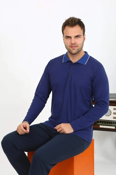 Akbeniz Erkek Polo Yaka Uzun Kol Penye Pijama Takımı Lacivert 6865 - 11