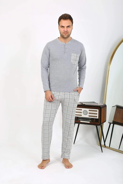 Akbeniz Erkek Uzun Kol Penye Gri Pijama Takımı 6861 - 8