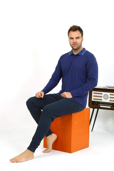 Akbeniz Erkek Polo Yaka Uzun Kol Penye Pijama Takımı Lacivert 6865 - 8
