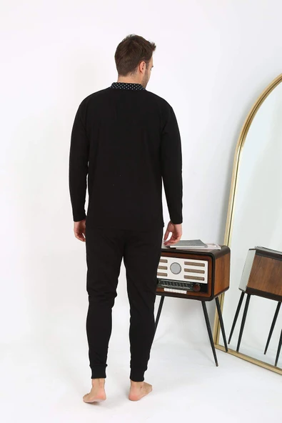 Akbeniz Erkek Polo Yaka Uzun Kol Penye Pijama Takımı Siyah 6864 - 11