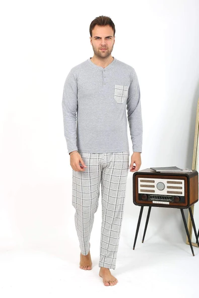 Akbeniz Erkek Uzun Kol Penye Gri Pijama Takımı 6861 - 9