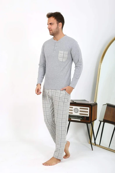 Akbeniz Erkek Uzun Kol Penye Gri Pijama Takımı 6861 - 10