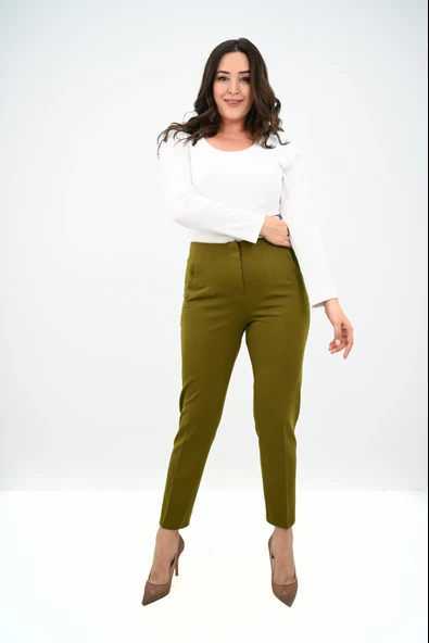 Kadın Büyük Beden Yüksek Bel Esnek Klasik Pantolon 6311-25 - 7