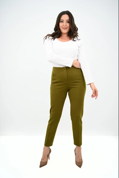 Kadın Büyük Beden Yüksek Bel Esnek Klasik Pantolon 6311-25 - 7