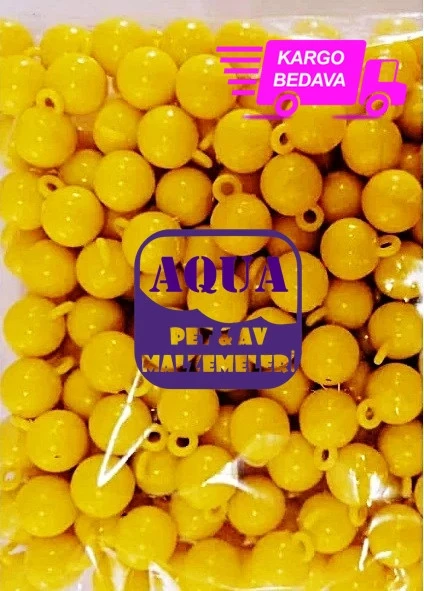 Sazan Boncuğu 8 mm Kulplu Sarı 100 Adet Plastik Dip Balıkçı Boncuk