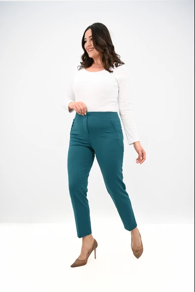 Kadın Büyük Beden Yüksek Bel Esnek Klasik Pantolon 6311-25 - 3