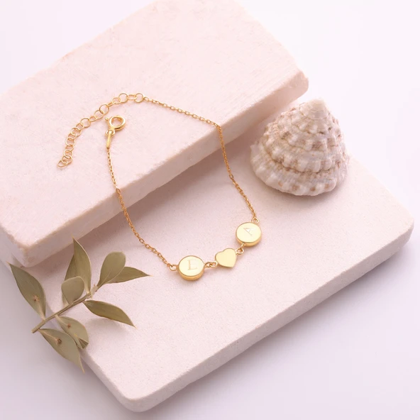 925 Ayar Gümüş Kişiye Özel Pullu Harf Bileklik - CB00133 - Resim 2