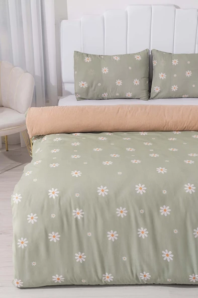 Rivaİstanbul Minimal Yeşil Papatya Tek Kişilik Nevresim Takımı Pamuklu - Resim 2