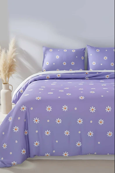 Rivaİstanbul Mor Papatya Çift Kişilik Nevresim Takımı Pamuklu ürün görseli 1