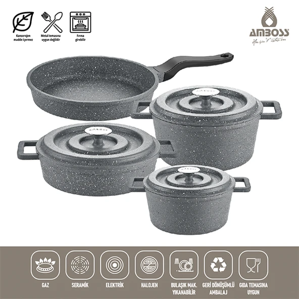 Amboss 7 Parça Copper Döküm Tencere Seti (Gri) - 2