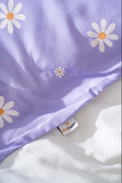 Rivaİstanbul Mor Papatya Çift Kişilik Nevresim Takımı Pamuklu - Resim 6