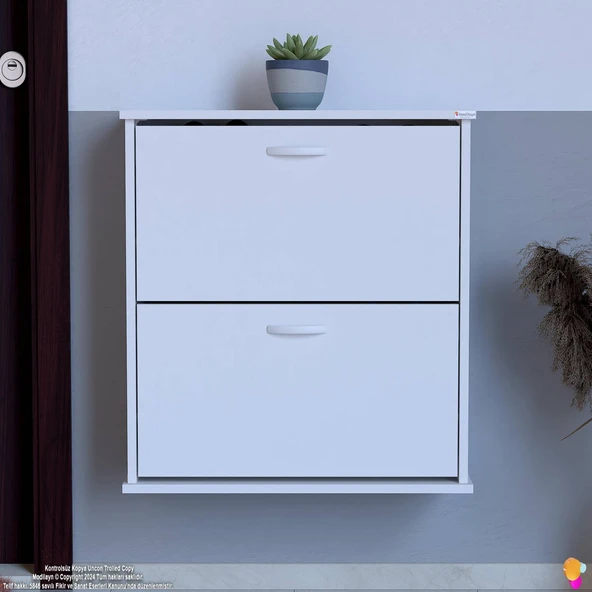 Modilayn UMAY Asma Kapı Önü 72 x 78 x 25,5 cm’lik 2 Düşer Kapak 4 Göz Bölmeli Ayakkabılık - 4