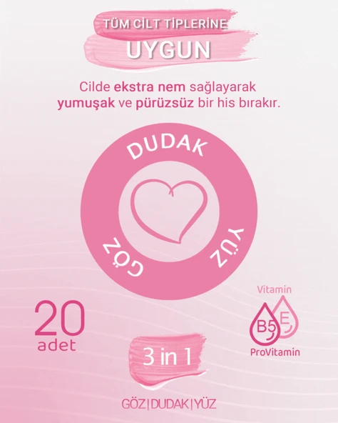 Paddlers 3'ü 1 Arada Makyaj Temizleme Mendili 3x20 (60 Yaprak) - Resim 2