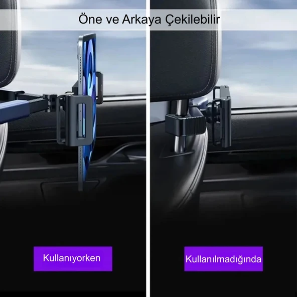 HyMark Araba Kafalık 12.9 İnç Araç Arka Koltuk Evrensel Tablet ve Telefon Tutucu 360° Dönebilir - Resim 7