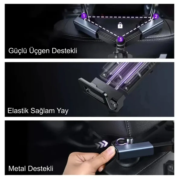 HyMark Araba Kafalık 12.9 İnç Araç Arka Koltuk Evrensel Tablet ve Telefon Tutucu 360° Dönebilir - Resim 5