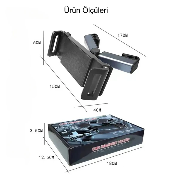 HyMark Araba Kafalık 12.9 İnç Araç Arka Koltuk Evrensel Tablet ve Telefon Tutucu 360° Dönebilir - 10