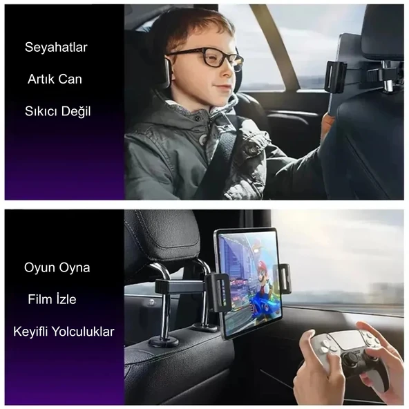 HyMark Araba Kafalık 12.9 İnç Araç Arka Koltuk Evrensel Tablet ve Telefon Tutucu 360° Dönebilir - 3