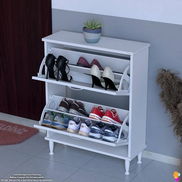 Modilayn UMAY Kapı Önü 72 x 90 x 25,5 cm’lik 2 Düşer Kapak 4 Göz Bölmeli Ayakkabılık